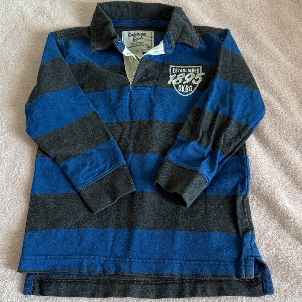 Blue and Black Striped Long Sleeve Polo Shirt